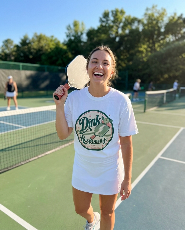 "Dink Responsibly" · on court